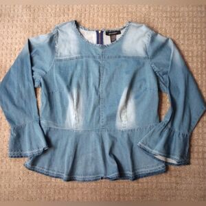 Ashley Stewart Ombre' Peplum Boho  Denim Top